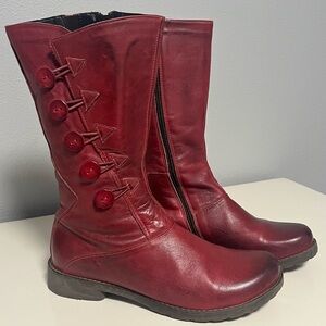JAFA women’s Leather Zip Button Boots Ruby Red Size EU41 -US10 handmade side zip
